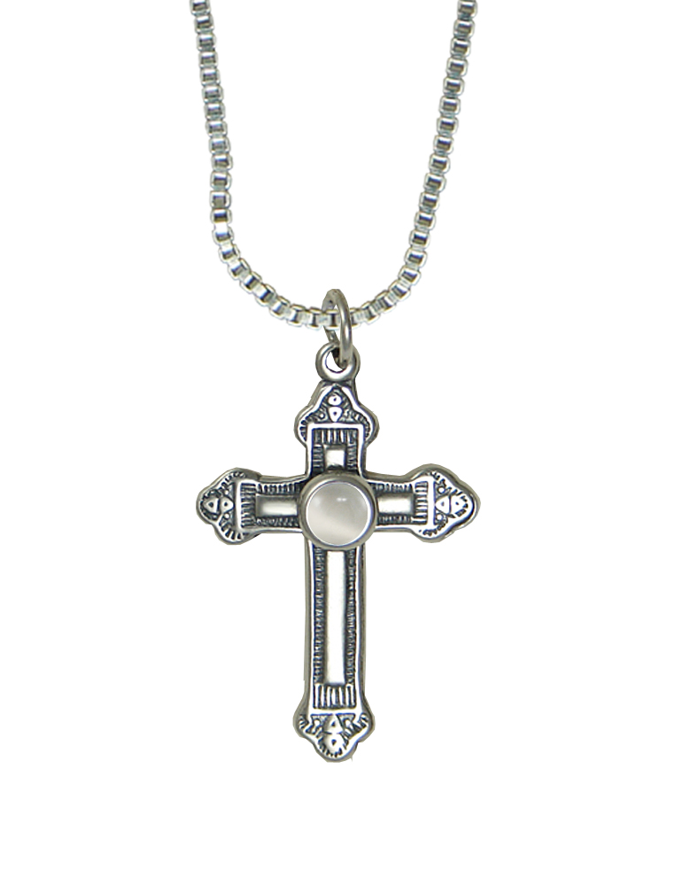 Sterling Silver Small Medieval Cross Pendant With White Moonstone